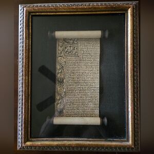 Antiquated Roman Catholic Scroll in Latin framed in Gilt Wooden Shadowbox